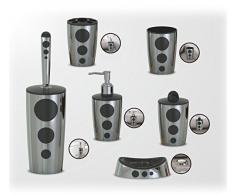 FLO PUNTO Juego de Baño 6 Piezas - Escobilla WC + Expendedor Papel Higiénico + Plato para Jabón + Soporte Cepillo Dientes + Cubo Cosméticos + Vaso Enjuague cromado