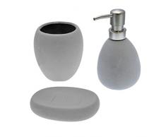 Frandis 190304 - Set de baño con plato de jabón, vaso cepillo de dientes y Piedra dispensador, 22,5 x 22,5 x 8 cm, color: Gris