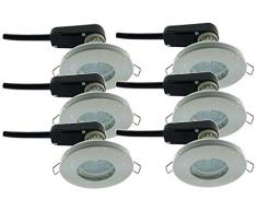 Trango®, blanco foco IP44 TG6729IP 066B baño/ducha/Sauna incluye 6 x GU10 3 W Bombilla LED 3000 K w-weiß & empotrable (acero inoxidable lacado