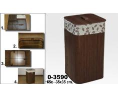 DonRegaloWeb - Portarropa - cubo para la ropa sucia de bambú y con forma cuadrada en color marrón oscuro y forro con hojas.