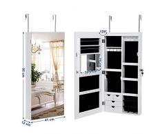 Songmics Espejo joyero Armario con espejo Colgar a la puerta pared Blanco JBC102W