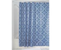 InterDesign Medallion Cortina de baño textil | Cortina para baño de 180 cm x 200 cm para bañera y plato de ducha | Cortina de ducha con borde superior reforzado | Poliéster azul