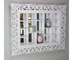 Espejo de rejilla blanco antiguo, estanterías conejera espejo pared de la cabaña, adornos hechos a mano, vitrina de coleccionista de madera