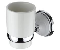 VELMA - 218358 - Precioso soporte + vaso de cepillo de dientes para baño con un diseño único - De nuestra serie Bianco - Cerámica, cromado de alto brillo - Sin piezas de plástico - 100% inoxidable - ¡Calidad superior!