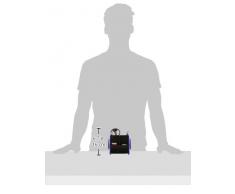 Idena 353154 - Organizador con accesorios de oficina (10 piezas: tijeras, regla, cúter, grapadora, grapas, goma, clips, portaminas y bolígrafo), color azul y negro