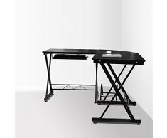 HOMFA Mesa ordenador Movable Gran mesa de esquina Moderna Escritorio para oficina con Teclado de escritorio con estante 150*138*75cm Negro