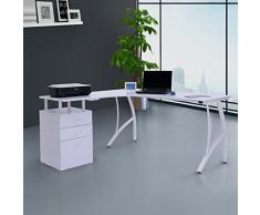 HOMCOM Mesa de Ordenador tipo Escritorio Esquinero PC con Cajonera para Hogar Escuela y Oficina 151.5x143.5x76cm Blanco