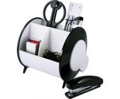Idena 353151 - Organizador con accesorios de oficina (10 piezas: tijeras, regla, cúter, grapadora, grapas, goma, clips, portaminas y bolígrafo), color blanco y negro