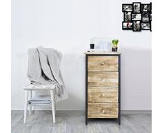 Rebecca Srl Cajonera Mesita de noche 4 Cajones Madera Natural Marrón Casa de campo Baño Salon Dormitorio (Cod. RE4547)