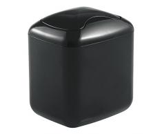 InterDesign Una Papelera con tapa basculante | Papelera pequeña para el escritorio o el lavabo | Ideal como papelera de baño o papelera de escritorio | Plástico negro