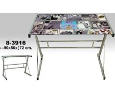 DonRegaloWeb - Escritorio - Mesa de metal y cristal con comics y 5mm de grosor decorada en color cromado y otros