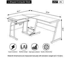 Escritorio de computadora, LASUAVY L-en forma de gran esquina PC portátil Mesa de trabajo de mesa de trabajo con teclado deslizante y soporte de la CPU para el hogar y la oficina de uso de madera y metal negro