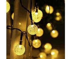 Cadena solar de luces LED Salcar de 5 metros, 20 gotas de agua de decoración, Solar Luz Cadena luminaria para navidad, fiestas, celebraciones (blanco cálido)