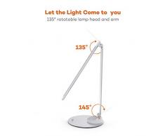 Lámparas LED Escritorio USB TaoTronics Puerto USB de 1A, Ultrafina de Metal, NO se vuelve, control TÁCTIL, SIN reflejos, Ajustable Blanco Fío/ Cálido/ Natural, 5 niveles de brillo, función de Memoria, para Oficina/ Estudio, Plateado