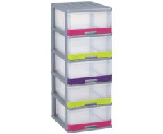 Allibert 193554 Hercule - Cajonera (5 cajones, sin ruedas, polipropileno, 40 x 50 x 104 cm), color gris