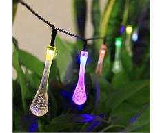 Cadena solar de luces LED Salcar de 5 metros, 20 esferas de decoración, Solar Luz Cadena luminaria para navidad, fiestas, celebraciones (blanco cálido) /gotas de agua RGB