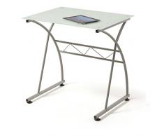 Mesa escritorio ordenador Newton , cristal blanco y estructura metálica , medidas 70x54x73 de altura