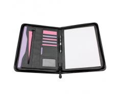 Carpeta Aspecto De Piel Negra Con Cremallera Tamaño Folio A4