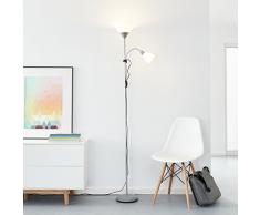 Clásico LED - Lámpara de pie con brazo de lectura, 1 x 10 W E27 LED/1 x 3 W E14 LED Incluye, 810 lúmenes, 2700 K, metal/plástico, plata/blanco