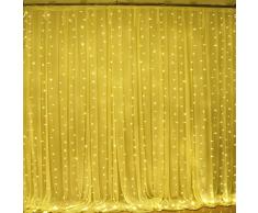 HanLuckyStars 300 LEDs 3M x 3M Luces de Cortinas de LED Malla Red de LED Brillante on 8 Modelos de Iluminación para Adornos Boda Ceremonia Árbol de Navidad Fiesta (Blanco Cálido)