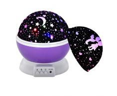 Proyector de Luz Nocturna WEINAS® 360 Grados de Rotación Lámpara de Proyección de Cielo Estrella Luna con Varios Modos Iluminación de Ambiente Decoración Romántica para Dormitorio Habitación de Niños/Bebés, Regalo de Navidad/Fiestas
