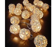 Funciona con pilas JnDee hecho a mano de ratán de 4 m 40 LED guirnalda decoración de bolas blancas de ratán-ball sauce-ball batería luz blanca cálida