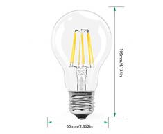 Aglaia Bombillas LED E27 6W Incandescente Equivalente a 60W, Paquete de 2 Luces de Filamento, 2700K Blanco Cálido y 600 LM, 360° Ángulo del Haz
