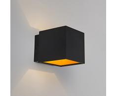 QAZQA Diseño, Industrial, Moderno Aplique CAJA negro/oro, Aluminio, Cubo, Cuadrada / Incluye LED Módulo LED Max. 1 x 6 Watt A
