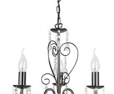 Lámpara Araña Candelabro de Techo Colgante de 3 Vías MiniSun Vintage en Negro con Abalorios Transparentes