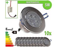 1 x foco LED empotrable 5 W redondo luz blanca cálida lámpara, blanco cálido, 10 unidades