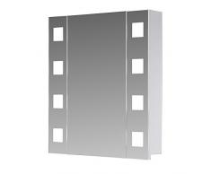 eurosan Terry Armario con espejo, Super Plano, iluminación de LED frontal integrada, color blanco, New York, madera, madera, weiß, 60 x 62 x 13 cm
