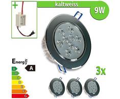 3 x LED foco empotrado LEDVero 9 W redondo blanco frío