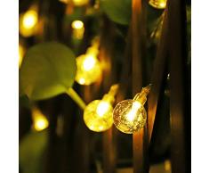 Cadena solar de luces LED Salcar de 5 metros, 20 esferas de decoración, luminaria para navidad, fiestas, celebraciones (blanco cálido)