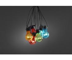 Konstsmide 2399-500 LED cadena/guirnalda de bombillas/80 diodos de luz blanca cálida/10 bombillas multicolor/24 V transformador exterior/cable negro