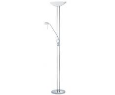 Eglo 30638 Baya - Lámpara de pie (44 x 18 cm, 28 cm de diámetro acero y cristal satinado, 1 casquillo G9 de máx. 40 W, ην R7S de máx 300 W, bombillas incluidas, con luz de lectura, intensidad regulable para cada foco), color cromado