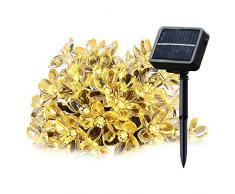 Cadena solar de luces LED Salcar de 5 metros, 20 la flor de cerezo de decoración, luminaria para navidad, fiestas, celebraciones (luz cálida)