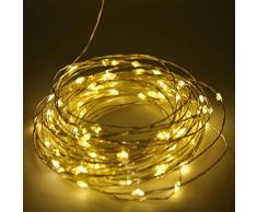 Shine-Co LED Starry Luces de Cadena 100 LEDs 10 metros estrella luz adaptador para decoración fiesta blanco cálido