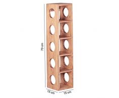 Wohnling wl1.768 – Estantería de madera maciza de acacia botellas de vino pared montaje para 5 botellas Botellero de madera Estante Modern con repisa (70 cm, madera, 15 x 15 x 70 cm