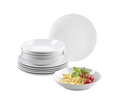 Domestic 920498 Barca - Vajilla de porcelana (6 platos llanos y 6 platos hondos), color blanco