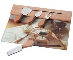 BRANDANI OFICIAL TABLA DEGUSTACION VIDRIO CON CUCHILLOS QUESO INOX 5 PIEZAS 56234