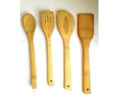 SystemsEleven - Lote de 4 utensilios de cocina de madera de bambú (cuchara, espátulas, tenedor)