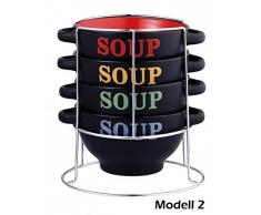 Juego de 5 cuencos de sopa con cerámica - juego de 4 cuencos (700 ml - 3 diferentes models-dessert platos hondos - Sopera de terrine-soup taza/cuenco para cereales set-stacker, Modell 2