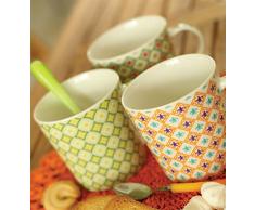 Villa DEste Geometry Juego de 3 Tazas, de Porcelana de Ceniza de Hueso, en Verde/Azul