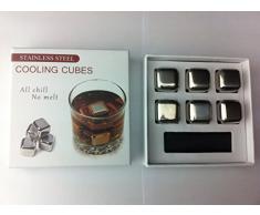 De piedras para enfriar - juego de 6 Premium bebida enfriar botellas acero inoxidable reutilizable Ice CubesStainless acero para cubitos de hielo, granito, extragrande redonda, de mármol, Soapstone enfriar botellas Rocks y bolsa