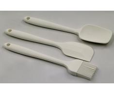 PHT Blanco como la nieve Utensilios de cocina Serie utensilios para hornear Juego de 3 Espátula de silicona Set - 205mm / 8 "(L) Espátula, rociando pincel y cuchara FDA LFGB certificada De silicona de calidad alimentaria antideslizantes Niños