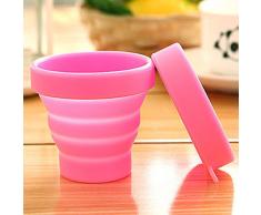 asentechuk® Portable de silicona suave plegable taza plegable Outdoor Travel Camping Vaso cepillo de dientes, silicona, rosa, 7.7 x 8 x 4.3cm