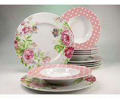 Creatable 16667 Serie Amelia rosas, Vajilla, 12 piezas, porcelana, blanco, 32 x 24 x 32 cm