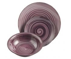 Villa D'Este Baita Juego de 6 Platos Planos de Gres Esmaltado Pintado a Mano, en Morado