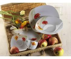 Domestic 920834 - Vajilla de porcelana de 6 servicios (30 piezas), color blanco con flores