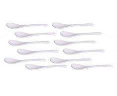 Juego de porcelana para huevos. (12 - Color Blanco - Huevera Cuchara - Cuchara de postre - Cubiertos - Cucharas de Porcelana.